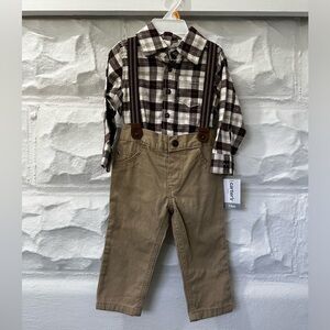 Carters boy 3 piece set brand new with tags suspender pant and top brown tan